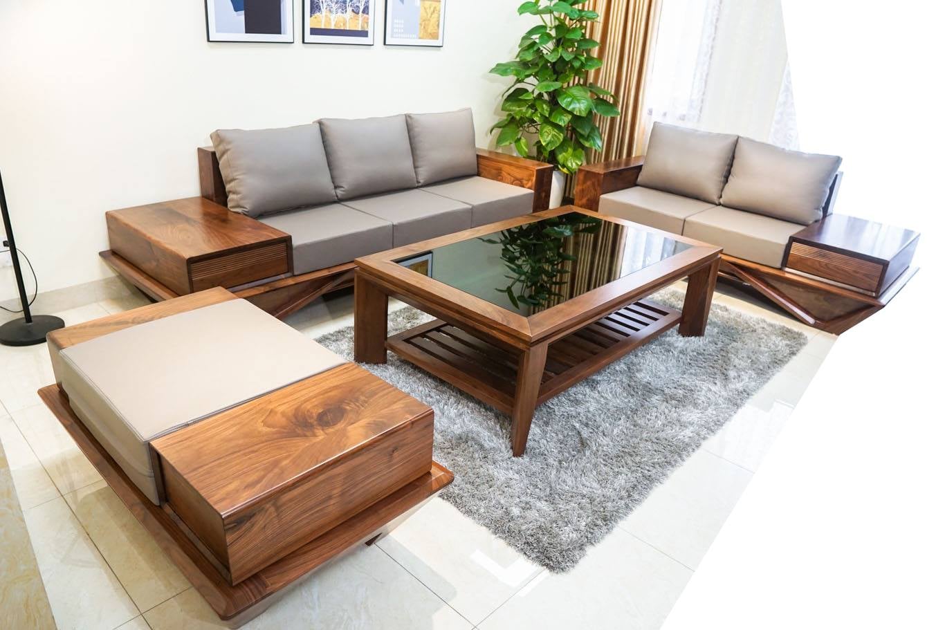 Mẫu sofa gỗ sồi Mỹ nội thất phòng khách gỗ tự nhiên