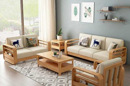 Mẫu sofa gỗ sồi Mỹ bàn trà phòng khách